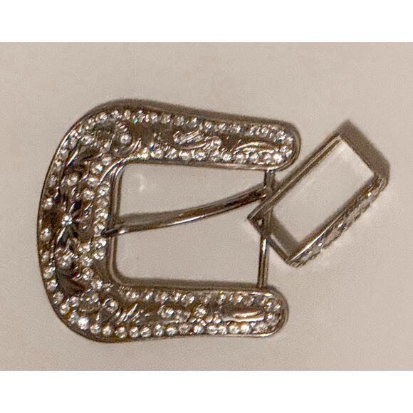 Nocona Silver Tone Buckle & Keeper With Rhinestones Womens Western Bling - Picture 1 of 1